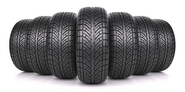 Car tires in row isolated on white background 3d